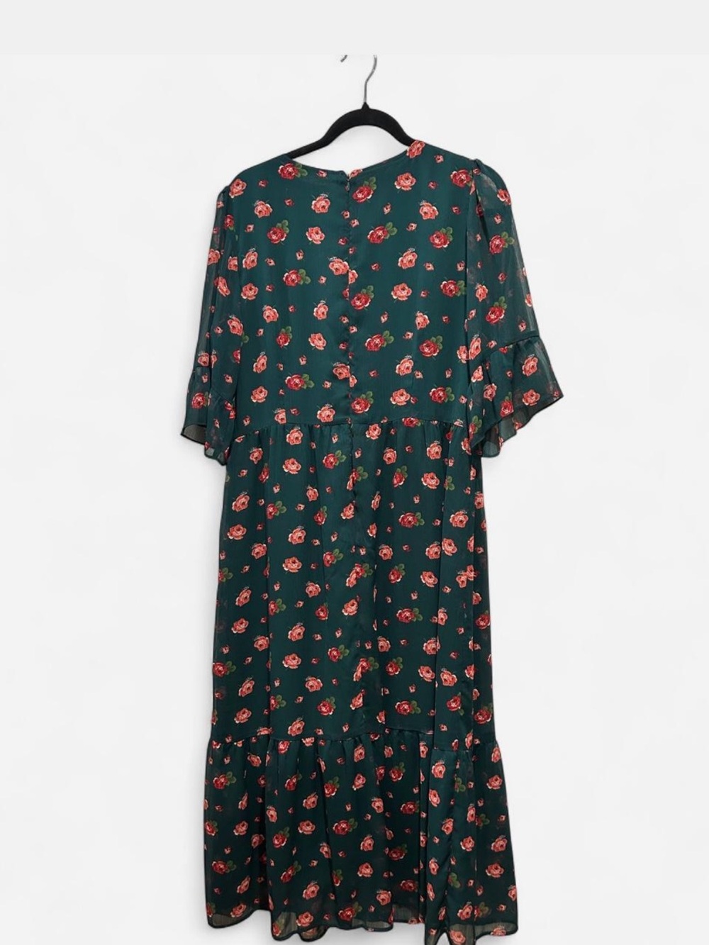 LOFT Dark Green Maxi Dress with Pink Floral Print